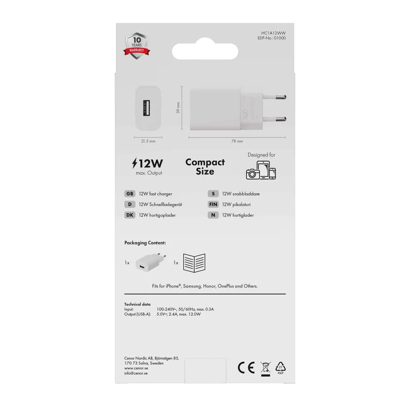 X2O 12 W hemmaladdare USB-A vit - 3401000