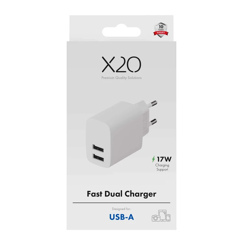 X2O 17 W dubbel hemmaladdare USB-A/A vit - 3401001