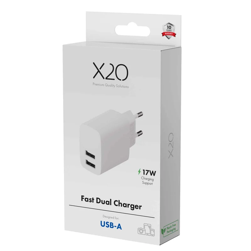 X2O 17 W dubbel hemmaladdare USB-A/A vit - 3401001