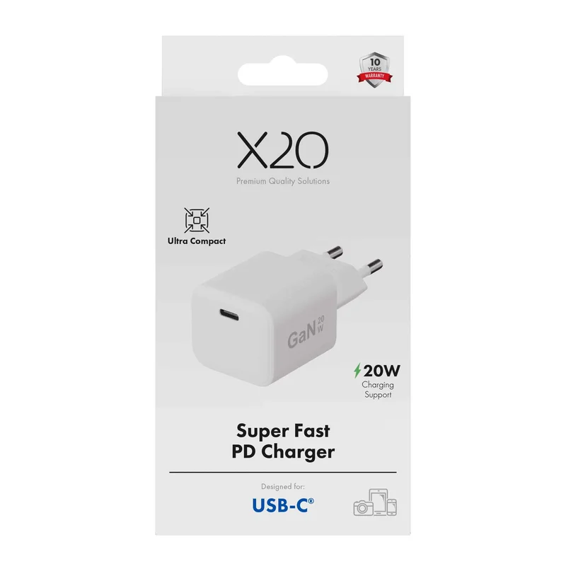 X2O 20W hemmaladdare USB-C GaN vit - 3401002
