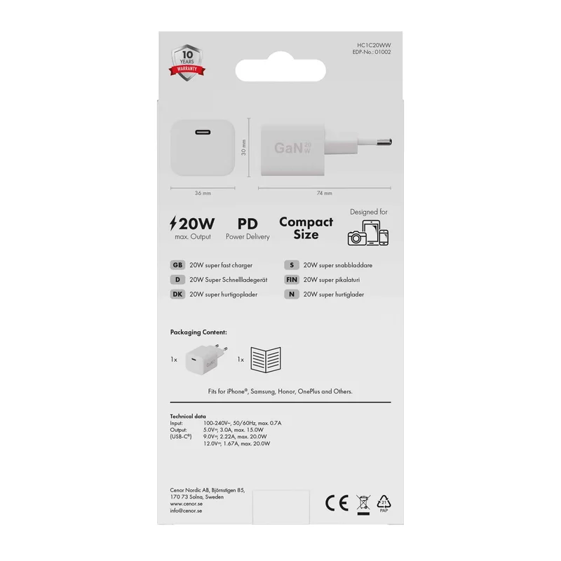 X2O 20W hemmaladdare USB-C GaN vit - 3401002