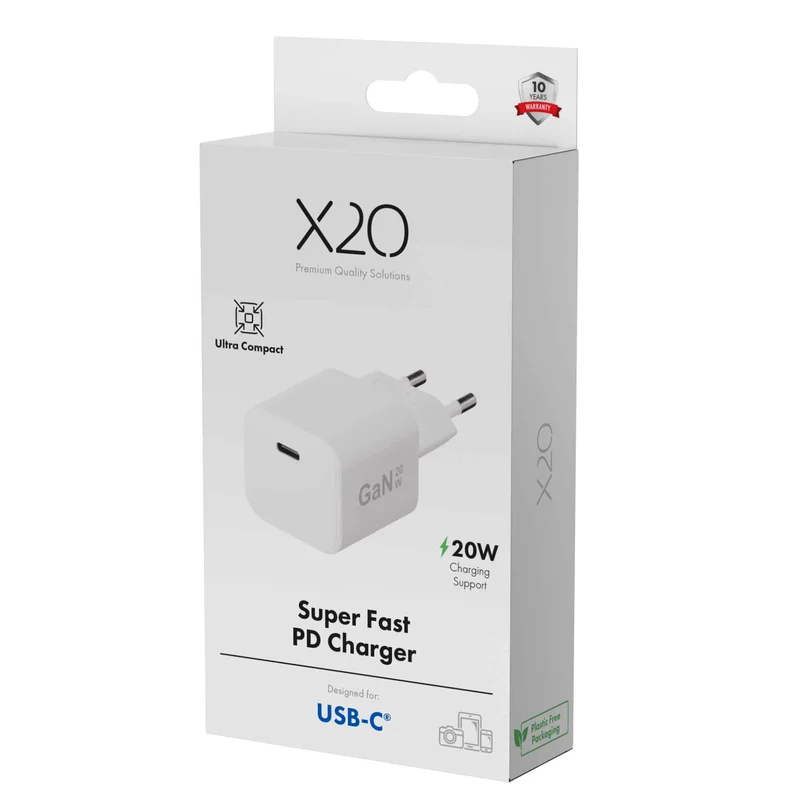 X2O 20W hemmaladdare USB-C GaN vit - 3401002