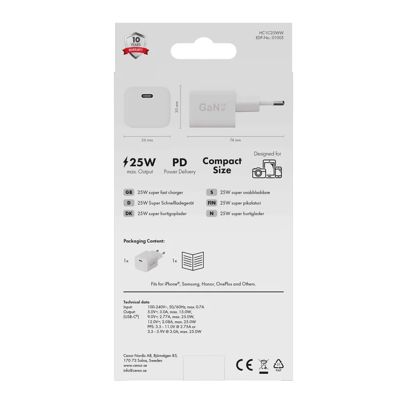 X2O 25W hemmaladdare USB-C GaN vit - 3401005