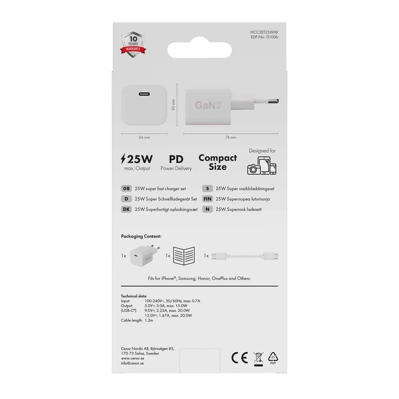 X2O 25 W hemmaladdarset USB-C med 1,2 m kabel GaN vit - 3401006