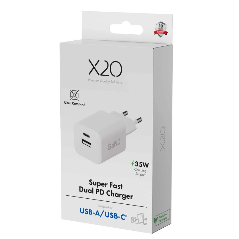 X2O 35W dubbel hemmaladdare USB-C/A GaN vit - 3401007