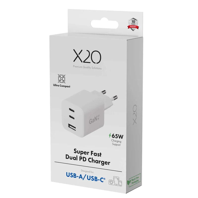 X2O 65W trippel hemmaladdare USB-C/C/A GaN vit - 3401010