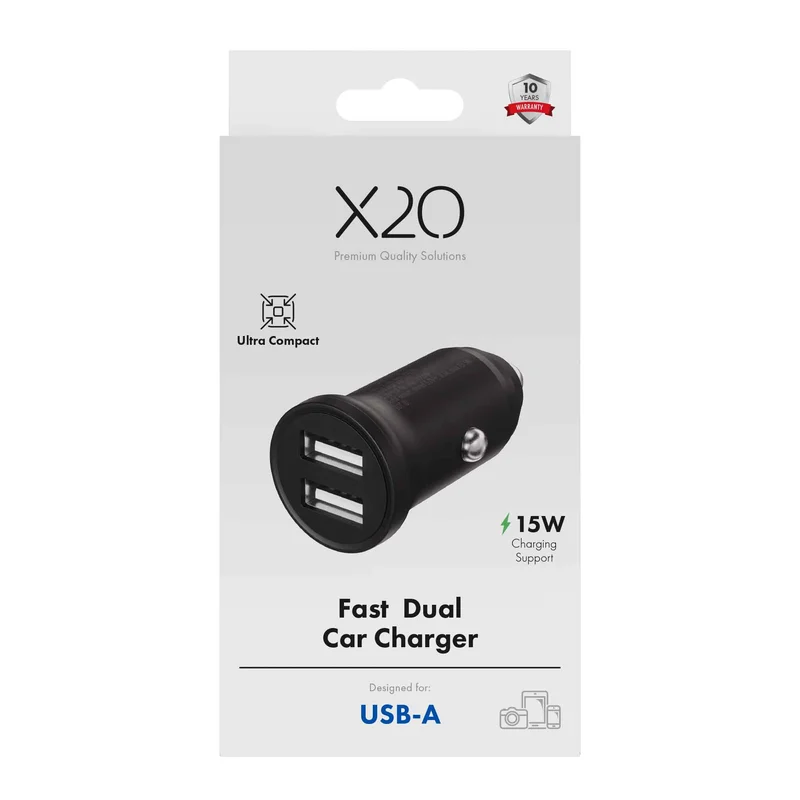 X2O 2x12W dubbel billaddare USB-A/A svart - 3401012