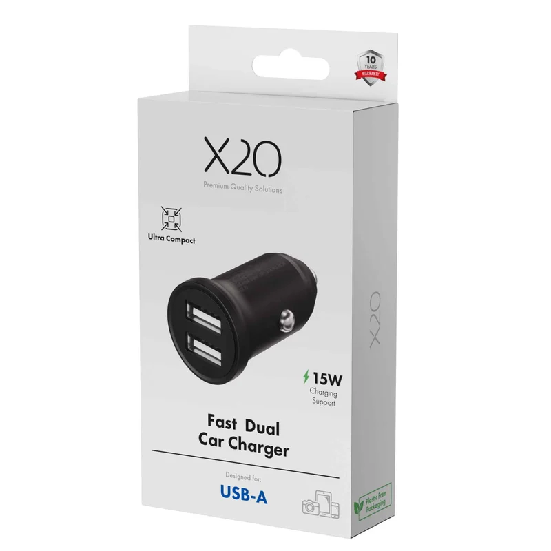 X2O 2x12W dubbel billaddare USB-A/A svart - 3401012