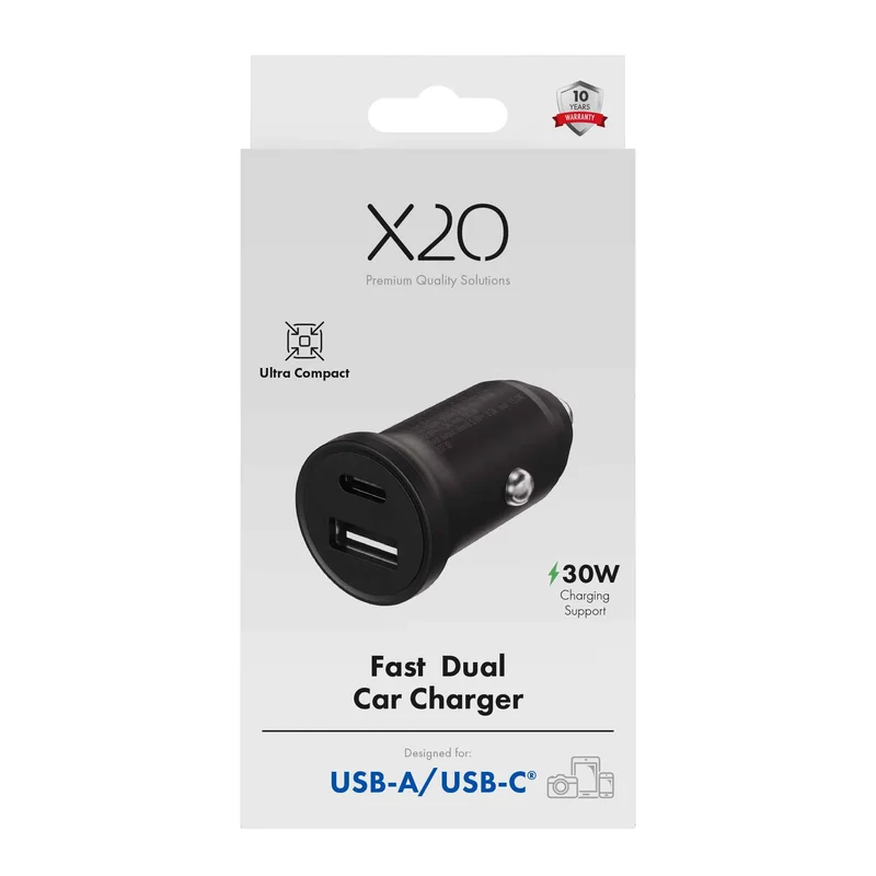 X2O 30W dubbel billaddare USB-C/A svart - 3401013