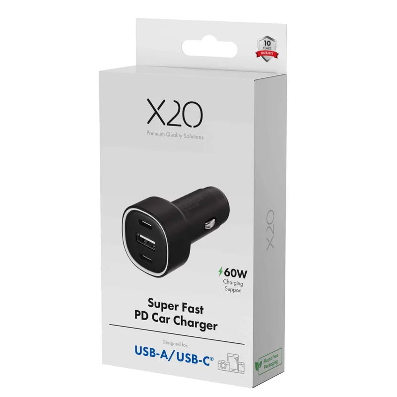 X2O 60W trippel billaddare USB-C/C/A Svart - 3401014