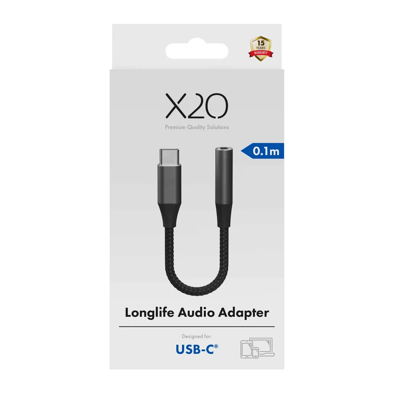 X2O Longlife USB-C-ljudadapter USB-C/3,5 mm 0,1 m svart - 3401016
