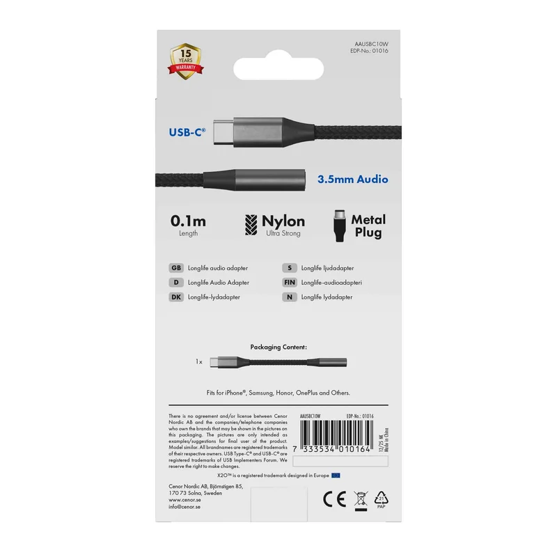 X2O Longlife USB-C-ljudadapter USB-C/3,5 mm 0,1 m svart - 3401016