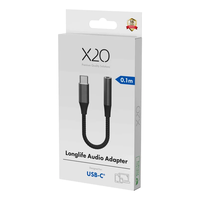 X2O Longlife USB-C-ljudadapter USB-C/3,5 mm 0,1 m svart - 3401016