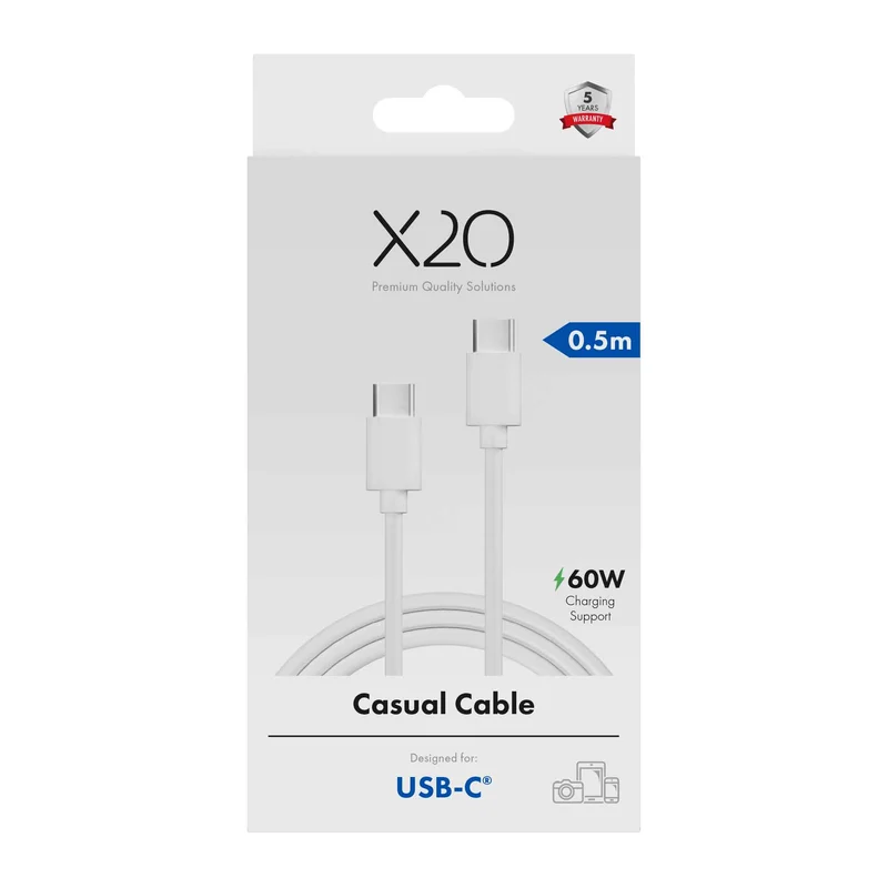 X2O Basic 60W USB-C/C-kabel 0,5 m vit - 3401017