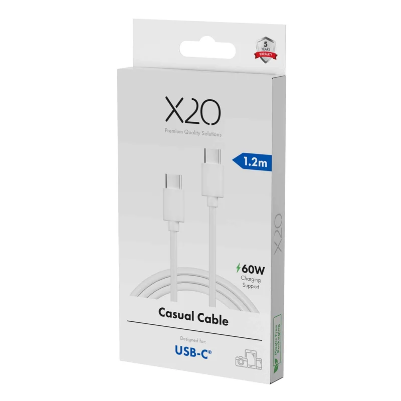 X2O Basic 60W USB-C/C-kabel 1,2 m vit - 3401018