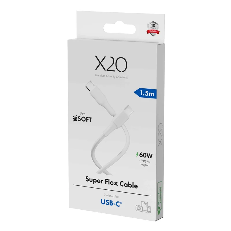 X2O SUPERFLEX 60W USB-C/C-kabel 1,5 m vit - 3401020