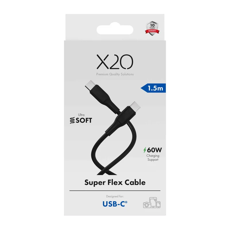 X2O SUPERFLEX 60W USB-C/C-kabel 1,5 m svart - 3401021