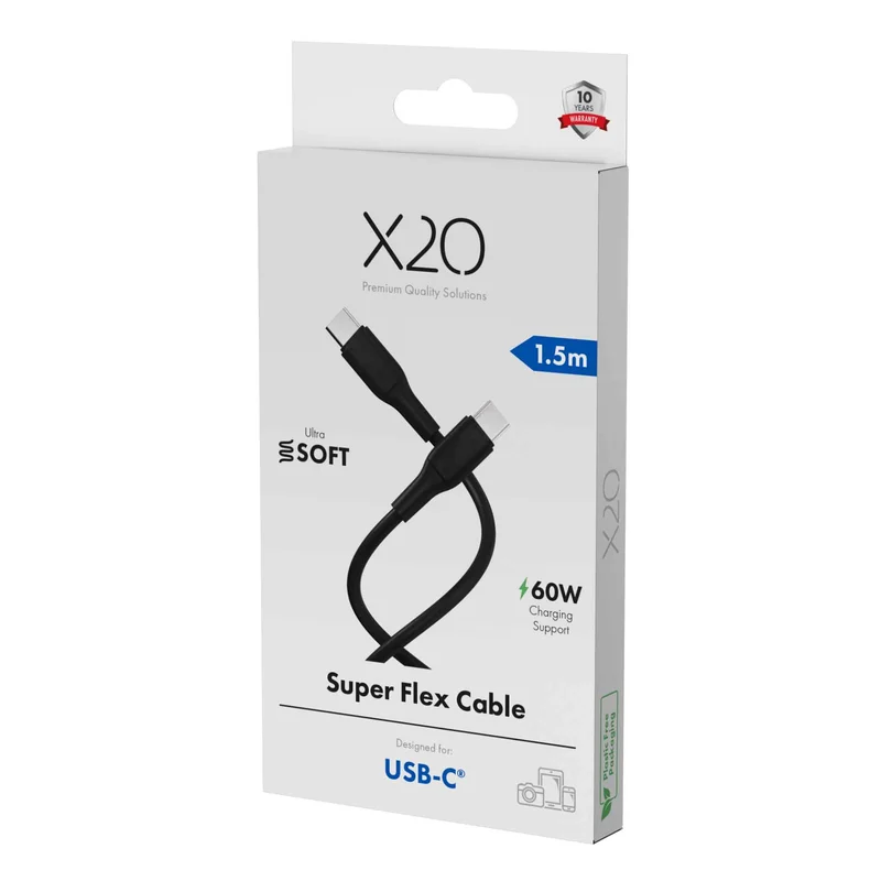 X2O SUPERFLEX 60W USB-C/C-kabel 1,5 m svart - 3401021