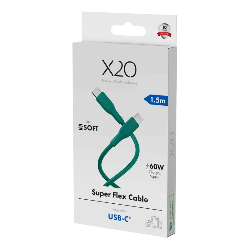 X2O SUPERFLEX 60W USB-C/C-kabel 1,5 m turkosgrön - 3401022