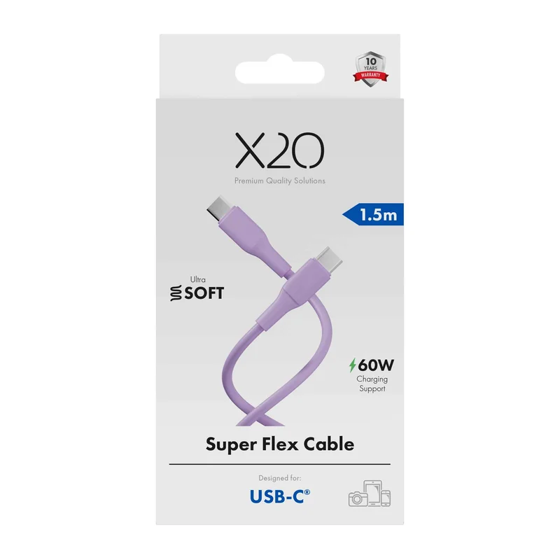 X2O SUPERFLEX 60W USB-C/C-kabel 1,5 m rosa - 3401023