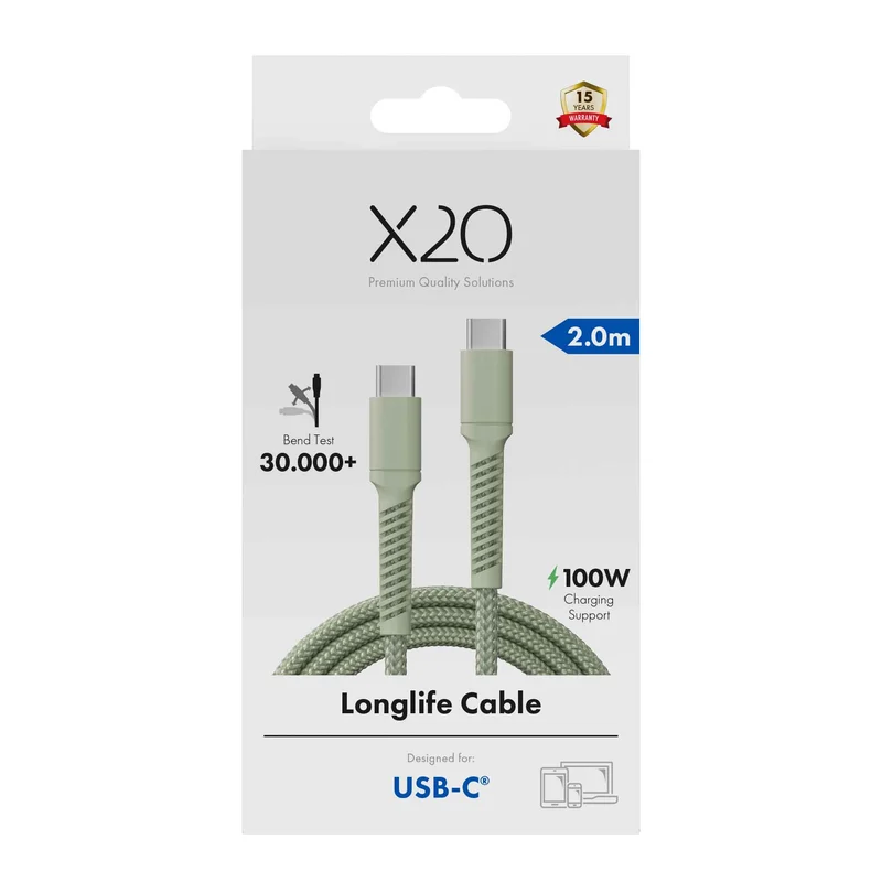 X2O Longlife 100W USB-C/C-kabel 2 m salvia - 3401031