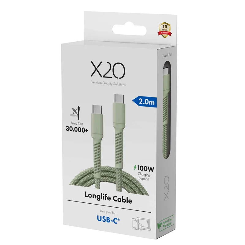 X2O Longlife 100W USB-C/C-kabel 2 m salvia - 3401031