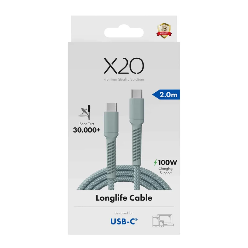X2O Longlife 100W USB-C/C-kabel 2 m molnblå - 3401032