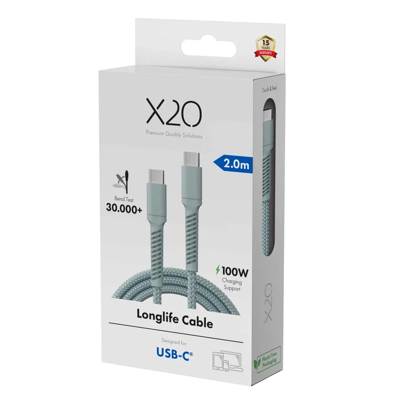 X2O Longlife 100W USB-C/C-kabel 2 m molnblå - 3401032