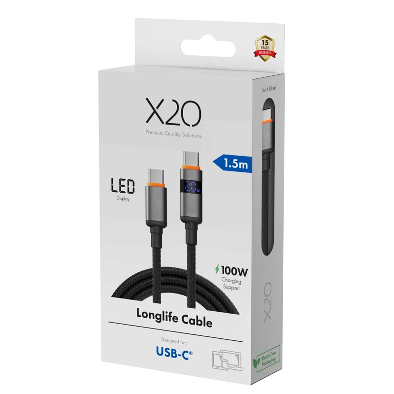 X2O Longlife LED-display 100W USB-C/C-kabel 1,5 m svart - 3401036