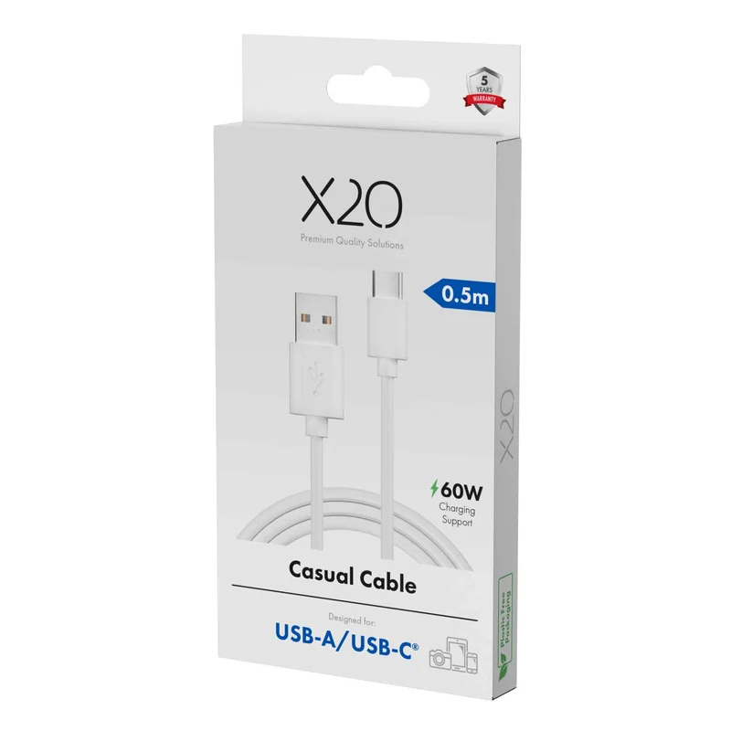 X2O Basic USB-A/C 60W-kabel 0,5 m vit - 3401039