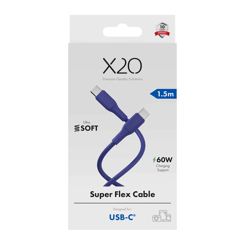 X2O SUPERFLEX 60W USB-C/C-kabel 1,5 m mörkblå - 3401052