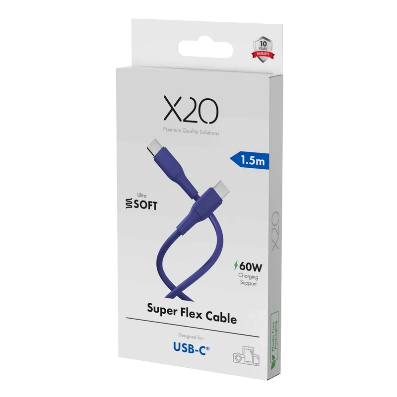 X2O SUPERFLEX 60W USB-C/C-kabel 1,5 m mörkblå - 3401052