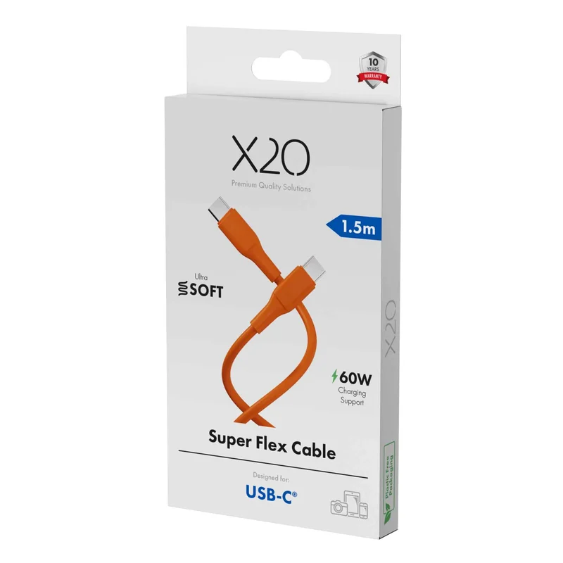 X2O SUPERFLEX 60W USB-C/C-kabel 1,5 m orange - 3401053