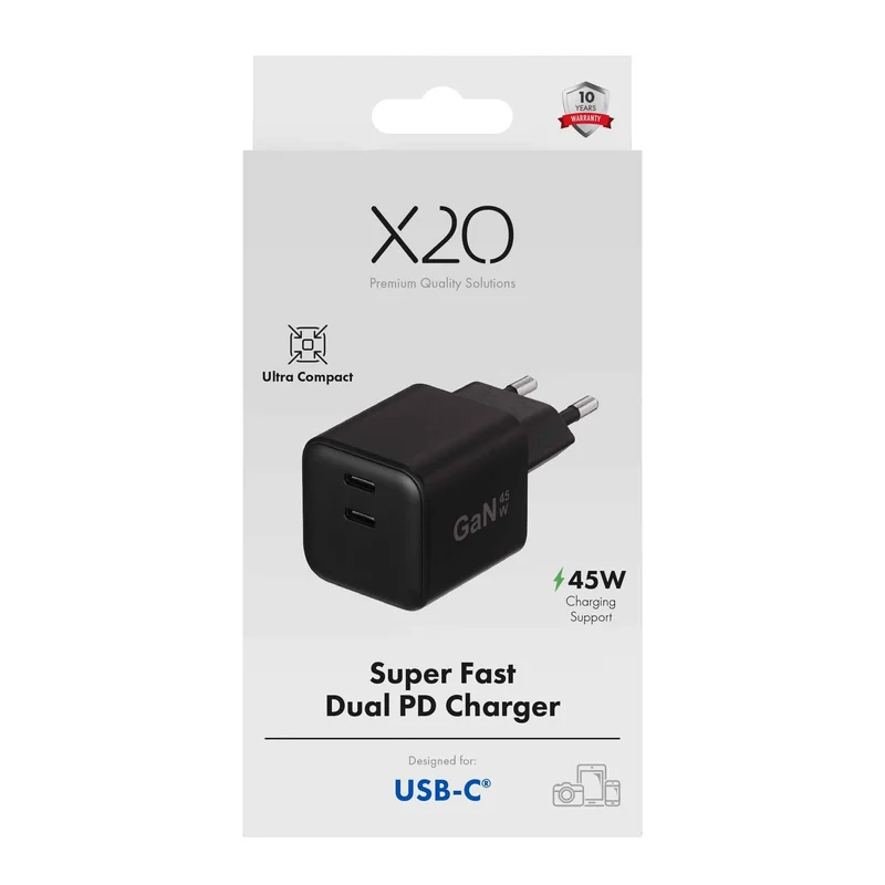 X2O 45W dubbel hemmaladdare USB-C/C GaN svart - 3401054