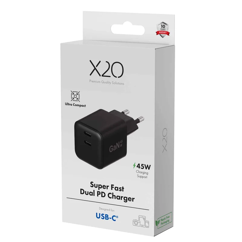 X2O 45W dubbel hemmaladdare USB-C/C GaN svart - 3401054