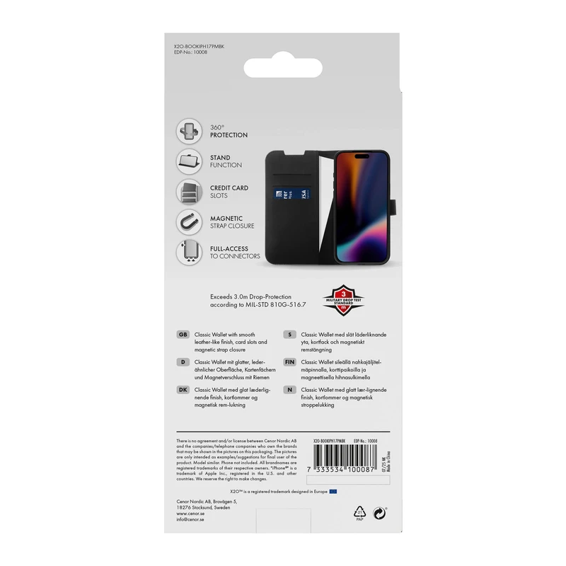 X2O Classic Wallet Plånboksfodral Apple iPhone 17 Pro Max Svart - 3410008