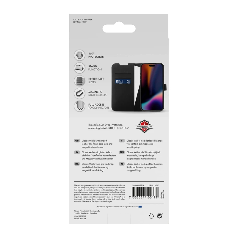 X2O Classic Wallet Plånboksfodral Apple iPhone 17 Pro Svart - 3410017