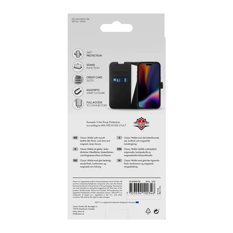 X2O Classic Wallet Plånboksfodral Apple iPhone 17 Svart - 3410034