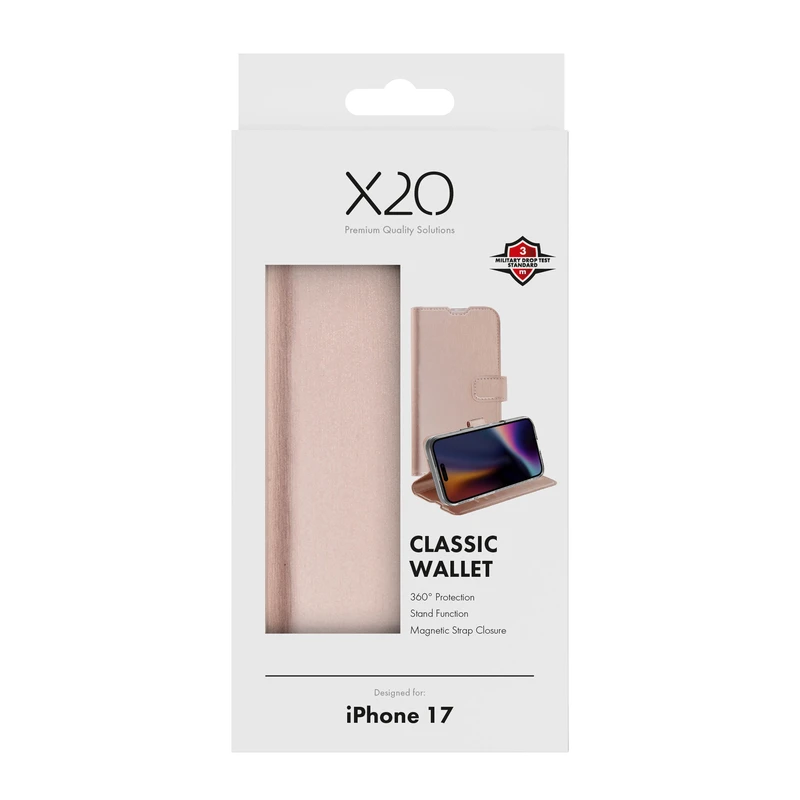 X2O Classic Wallet Plånboksfodral Apple iPhone 17 Rose Gold - 3410036
