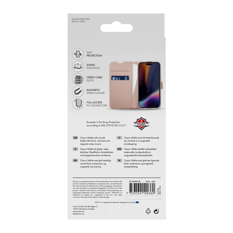 X2O Classic Wallet Plånboksfodral Apple iPhone 17 Rose Gold - 3410036