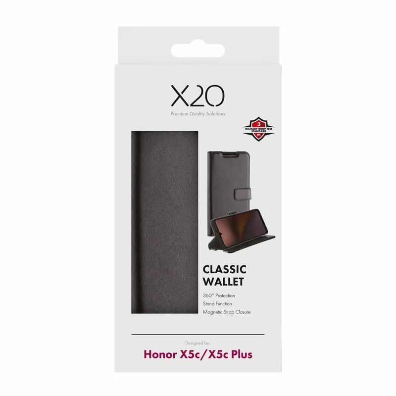 X2O Classic Wallet Plånboksfodral Honor X5c Plus Svart - 3410084