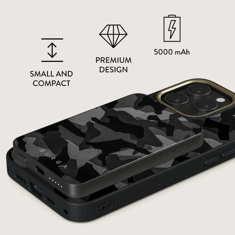 Burga Night Black Camo - MagSafe Power Bank 5000 mAh Metallgrå - 4108474