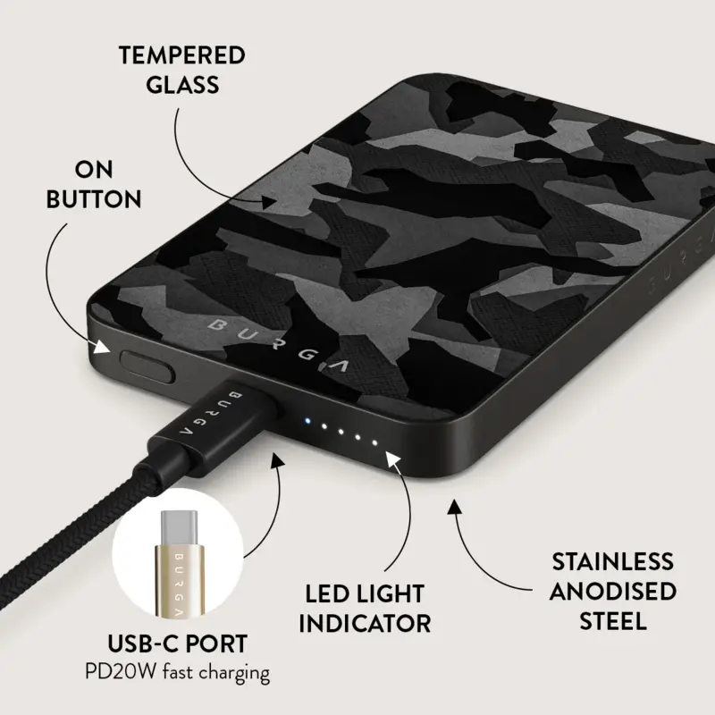Burga Night Black Camo - MagSafe Power Bank 5000 mAh Metallgrå - 4108474