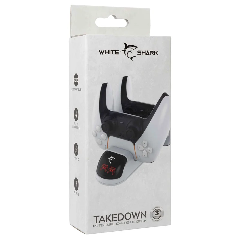 White Shark TAKEDOWIN PS5 Controller Laddningsstation Vit - 7326944