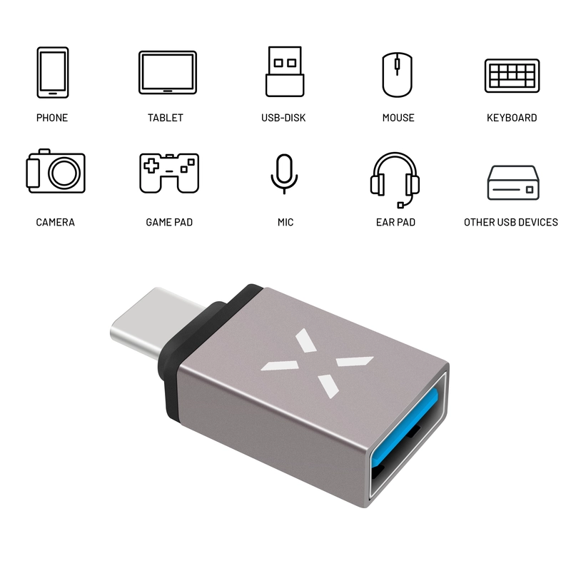 FIXED LINK USB-C Hane till USB-A Hona adapter Grå - 8011749