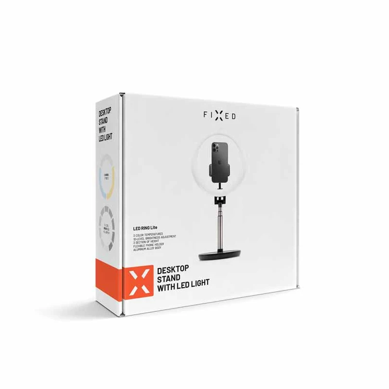 FIXED LED Ring Desktop Tripod med Telefonställ Svart - 8012895