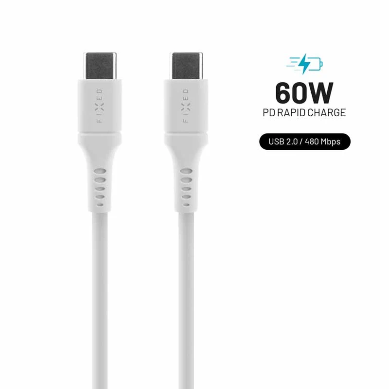 FIXED LIQUID silikonkabel 60W USB-C/C 1.2m Vit - 8014728