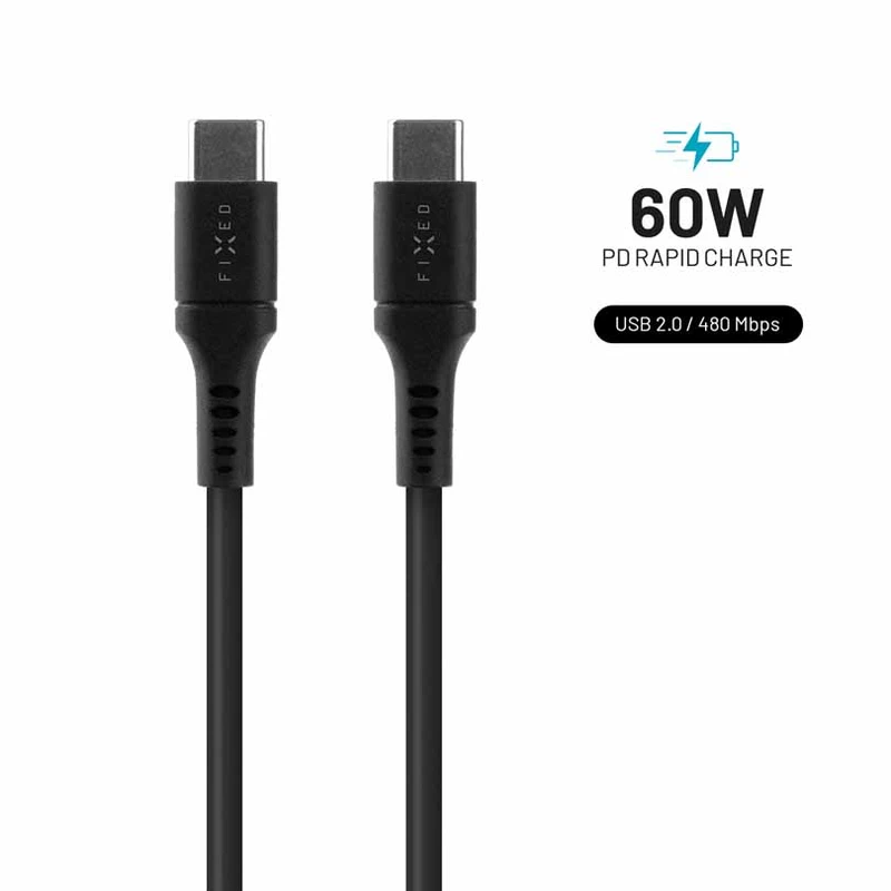 FIXED LIQUID silikonkabel 60W USB-C/C 2m Svart - 8014729