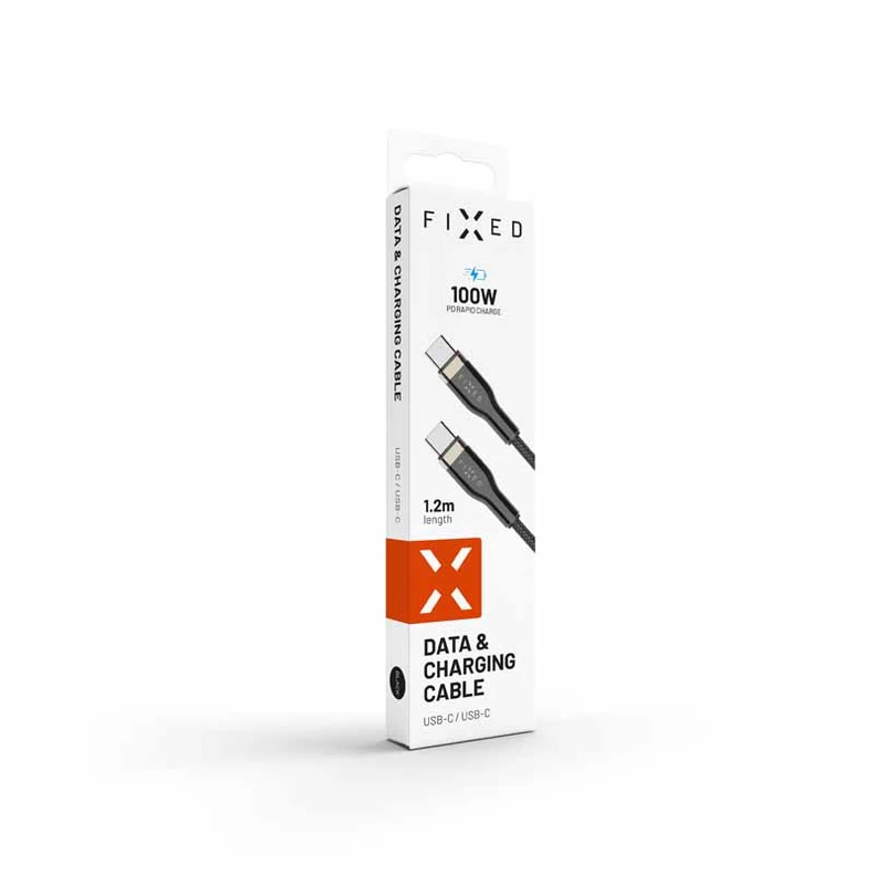 FIXED METAL 100W USB-C/C flätad kabel 1.2m Svart - 8014739