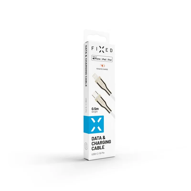 FIXED METAL USB-C/Lightning MFI flätad kabel 0.5m Vit - 8014743